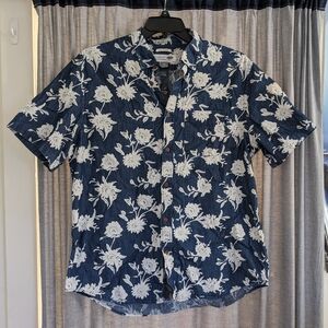 Old Navy Classic Shirt Men's XL Blue White Floral 100% Cotton Vacation Travel
